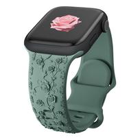 Strap for Apple watch Band 44 42 45 40 41 46 49 mm Rose Floral Engraved bracelet correa iWatch Series 4 5 6 7 8 9 10 11 SE Ultra 38 40 41 S10-42 mm žalia
