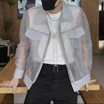 Fashion Thin Jacket Sun Protection Coat Men Summer Design Zip Up Jacket Loose Streetwear Black Grey M pilka spalva