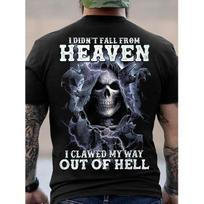 Men'S Gothic Grim Reaper T-Shirt -  I Didn't Fall From Heaven I Clawed My Way Out of Hell  Slogan, Loose Fit Dark Tee with Skull, Bat & Lightning S juoda