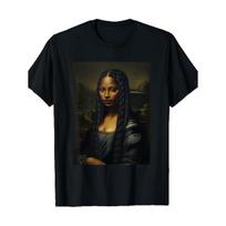 Women'S Black Mona Lisa Afro Queen T-Shirt - Retro Loose Fit Short Sleeve Round Neck, African American Heritage Month Casual Tee with Iconic Portrait S juoda