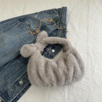 Fashion Plush Handbag Design Foreign Style Shoulder Messenger Bag Dumpling Bag pilka spalva