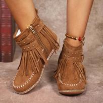 Ladies Western Style Su Bian Design Flat-heeled One-step Zipper Boots 36 ruda
