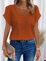 2024 Spring/Summer Lace Stitching Short-Sleeve Women's T-Shirt S oranžinė