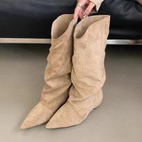 Madingos moteriškos plokščiapadės aukštakulnės batai Suede Atsitiktiniai žiemos batai 2025 m. Tendencija Nauja mada iki kelių Chelsea Sniego batai Klostuoti Botas Moteris Zapatos 35 chaki