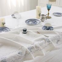 French Blue Cross Stitch Tablecloth for Two 2 people (100x130)