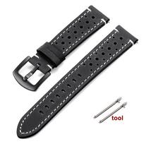 Breathable Cowhide Watch Strap for Omega for Seiko Watch Band 18/19/20/21/22/24mm Genuine Leather Wristband Black Clasp Bracelet 18mm