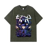 275 GSM Washed T-shirts 100% Cotton Mob Psycho 100 V1 Shiego Print Unisex Heavy Cotton T Shirt S armijos žalia spalva