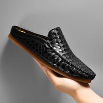 Men's Leather Loafers, Backless Slip on Casual Driving Shoes, Breathable Summer Moccasins for Men 39 juoda