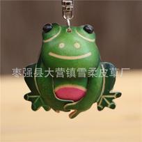 First Layer Cowhide Creative Little Frog Pendant Bag Pendant Car Keychain Cute Little Animal Little Frog Doll žalia