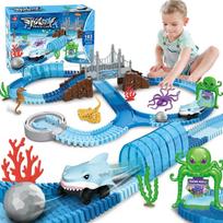 VATOS Track Toys Shark Race Car Toy for Boys Girls Age 3+ Bendable Flexible Racetrack Cars Ocean Train Toy STEM Educate Kid Set mėlyna