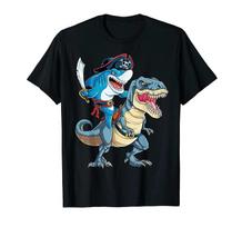 Interesting Shark Pirate Riding Dinosaur T Rex TShirt 100 Cotton ONeck Summer Short Sleeve Casual Unisexs Tshirt Size S3XL S