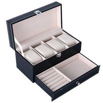A95D-Multi-Purpose Jewelry Watch Box 4 Position Double-Layer Pu Leather Storage Box For Necklaces, Earrings Bracelets Rings juoda