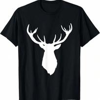 Buck Stag Deer Head Antlers White Silhouette T-Shirt S įvairiaspalvis