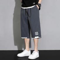 Summer Man Versatile Casual Shorts Kore Streetwear Fashi Elastic Waist Baggy Khaki Black Green Big Size M tamsiai pilka spalva