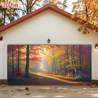 2D Flat Printing Fall Garage Door Backdrop, Autumn Forest Photography Background 47.2x31.5inch/120*80cm