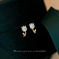 Tulip 925 Sterling Silver 14K Gold-Plated Mini Flower Stud Earrings for Women 925 Silver