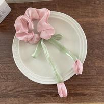 Sweet Tulip Large Intestine Hair Band Handmade Bow Headband Ponytail Rubber Band Headgear Hair Accessories Women rožinė