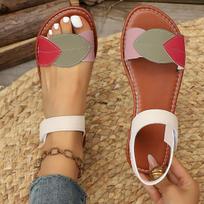 Women's Plus Size Velcro Color Block Flat Sandals - Lightweight, Breathable, Hollow Beach Slippers 41 smėlis