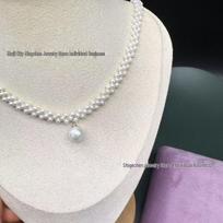 Handmade Fresh Spring Bead Chain Necklace with Edison Pearls 3-4mm beads & 9-10mm pearls balta