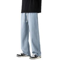 Summer New Hong Kong Style Jeans Men's Loose Casual Design Straight Wide-leg Trousers S