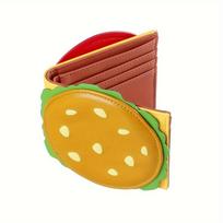 Americana Style Burger Shaped Wallet Faux Leather Bi-Fold With Polyester Lining Credit Card Holder&Slip Pocket Cute Design Polychrome