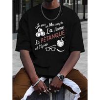 Petanque Aperitif Print Tee Shirt | Casual Long Sleeve T-shirt for Men, Crew Neck, Slight Stretch Fabric, All-season Fit S juoda