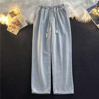 Spring And Autumn Harajuku Hong Kong Style Simple Loose Trend Ins Versatile Casual Drawstring Straight Long Pants Jeans For Men S mėlyna