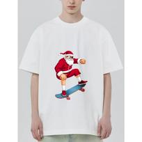 Santa Claus Skateboarding T Shirt Black Christmas Holiday Cartoon Print Unisex Casual Wear for Men Women and Kids S balta