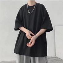 Men's Hong Kong Style Solid Color Loose Round Neck Five-point Sleeve Casual T-shirt, Summer Daily Wear M juoda