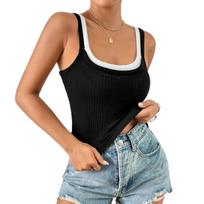 Spicy Girl Two-Piece Look Camisole: Sexy Double Strap Ribbed Slim Tank for Summer 2026 Double Extra Large juoda