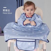 Baby Feeder Bibs Boys Girls Overalls One‑Piece High Chair Smock Waterproof Long‑Sleeve Apron for Kids Baby Burp Cloths mėlyna