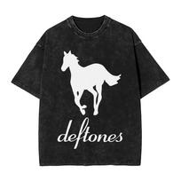 New Arrival Mens Clothes Ohms White Pony Deftones Rock Band Washed Short Sleeved Round Neck Y2k Tshirt Men Clothing Camisetas L
