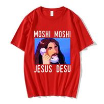 Nicolas Cage Moshi Moshi Jesus Desu T-Shirt Unisex Funny Meme Picolas Cage Awesome T-shirts Cotton Short Sleeve T Shirt Clothing S