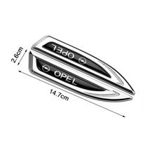 2 vnt. Automobilio stiliaus 3D metaliniai sparno šoninio kėbulo emblemos lipdukai OPEL Corsa Astra OPC Zafira Mokka Antara Ampera Insignia GTC Adam