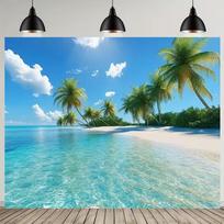 2D Summer Tropical Island Banner, Clear Ocean Palm Tree Backdrop for Party & Decor 47.2x31.5inch/120*80cm