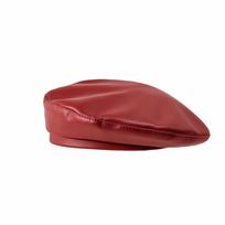 Casual Retro Beret Hat Solid Color Windproof Flat Top Caps PU Leather Painter Caps Lady Accessories raudona