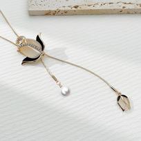 Autumn And Winter Long Necklace Accessories Tulip Opal Flower Sweater Chain Femininity Necklace auksas