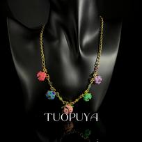 Colorful Enamel Ladybug Pendant Necklace with Inlaid Colored Diamonds