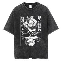 Hashibira Inosuke Japanese Manga Demon Killer T-Shirt Retro Washed Oversized Men'S And Women'S Clothing Cotton M