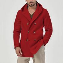 Spring and Autumn Men's Windbreaker Medium Long Size Large Collar Hoodie Composite Space Cotton Double Breasted Casual Windbreaker S raudona