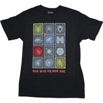 Game of Thrones Mens T-Shirt - 12 Box Crests Sigils You Win Or Die Image S juoda