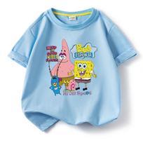 SpongeBob SquarePants Cartoon Print Pure Cotton Kids T-Shirt 130 šviesiai mėlyna spalva