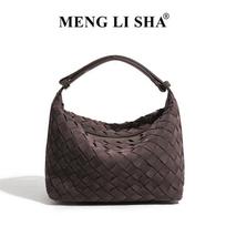 New suede hand-woven bag, portable lunch box bag, simple and small one-shoulder crossbody bento bag kava