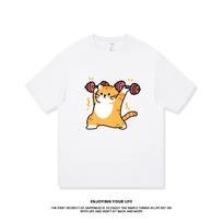 2025 Dumbbell Orange Cat Cotton Short Sleeve TShirt Loose Summer TShirt Printing Fashion Trend Brand S