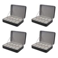 A95D-4X Portable Watch Box Organizer PU Leather Casket With Zipper Classic Style 10 Grids Multi-Functional Bracelet Case juoda