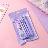New 7-In-1 Stationery Set with Highlighter And Eraser Etc. Functional Supplies Kit Office Desk Set, Home Office, Work Supplies violetinė