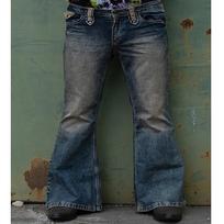 Punk Stlye Men Flared Baggy Jeans Bootcut Leg Distressed Patchwork Denim Pants Designer Bell Bottom Trousers S mėlyna