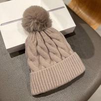 Fashion Keep Warm Pompom Hat Thickened Solid Color Ear Protection Cap Windproof Cold Proof Knitted Hat Autumn Winter chaki