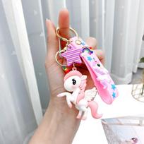 Cartoon Rainbow Pony Keychain Cute Unicorn Car Key Chain Ring Pendant Bag Pendant Small Gift Tide Single opp bag