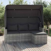 Vidaxl 3-Os. Sofa Ogrodowa Z Daszkiem I Podnóżkiem, Szara, Polirattan